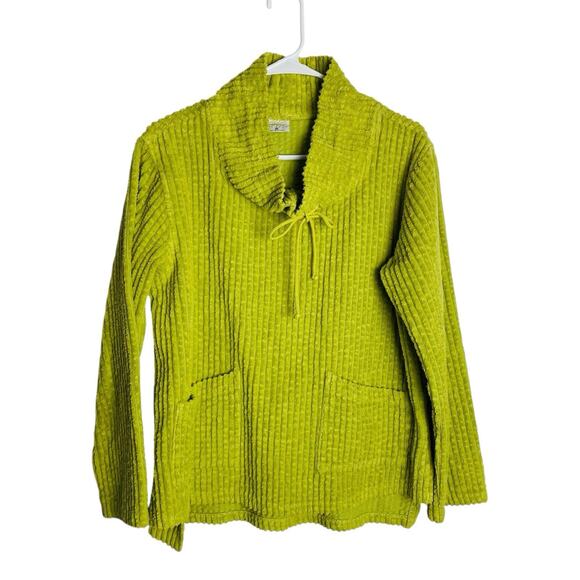 CMC Color Me Cotton Pullover Sweatshirt Womens M Chartreuse Ribbed Funnel Neck - Picture 1 of 6